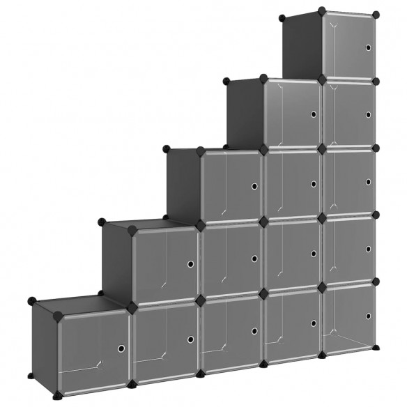 Cubes de rangement 15 pcs avec portes Noir PP