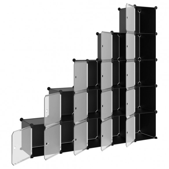 Cubes de rangement 15 pcs avec portes Noir PP