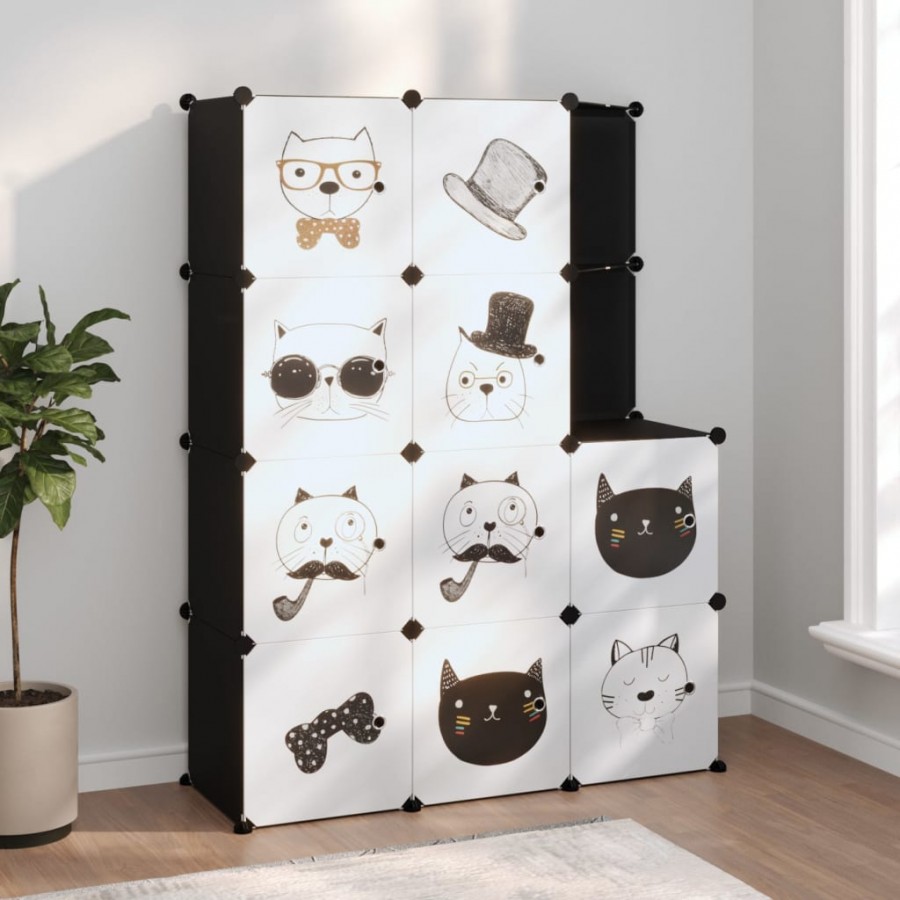 Armoire de rangement pour enfants avec 10 cubes Noir PP