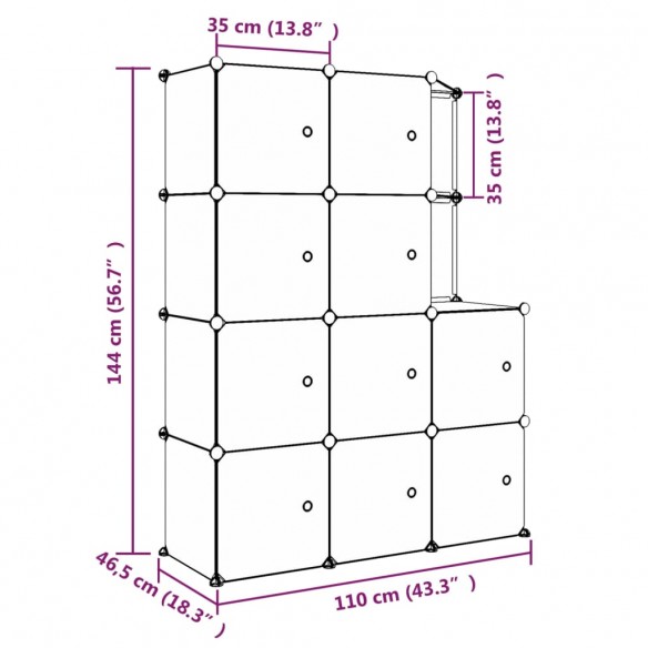 Armoire de rangement pour enfants avec 10 cubes Noir PP