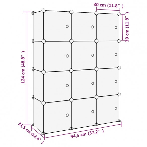 Cubes de rangement 12 pcs avec portes Noir PP