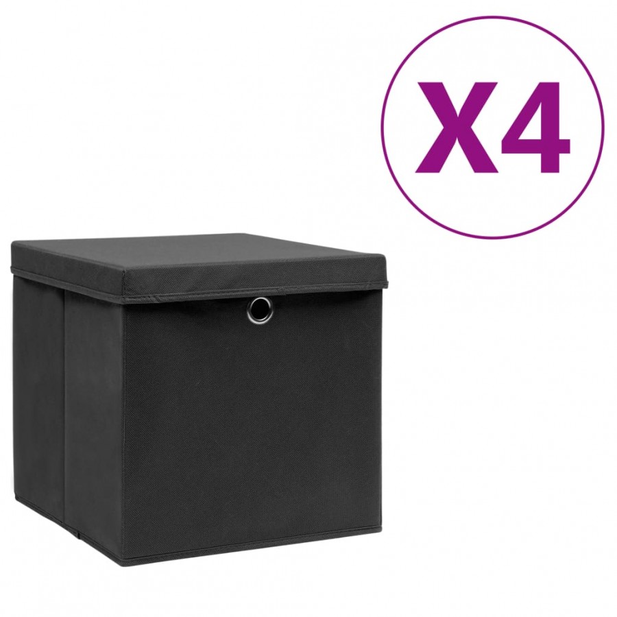 Boîtes de rangement avec couvercles 4 pcs 28x28x28 cm Noir