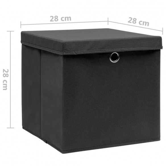 Boîtes de rangement avec couvercles 4 pcs 28x28x28 cm Noir