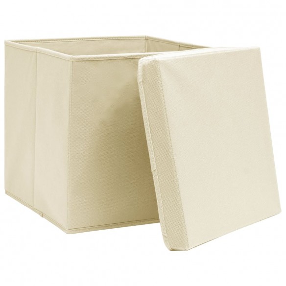 Boîtes de rangement avec couvercles 10 pcs 28x28x28 cm Crème