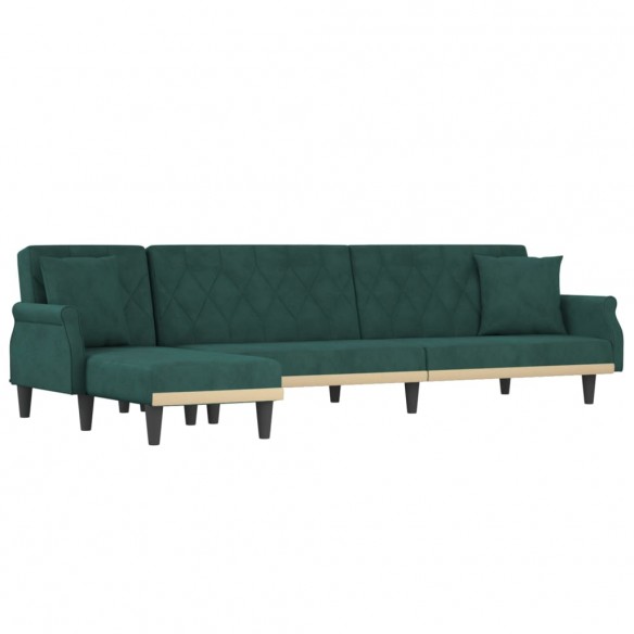 Canapé-lit en forme de L vert foncé 271x140x70 cm velours
