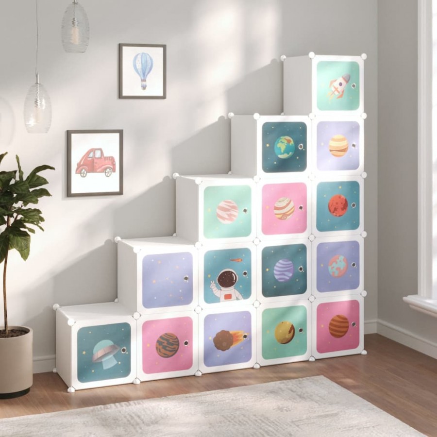 Armoire de rangement pour enfants avec 15 cubes Blanc PP