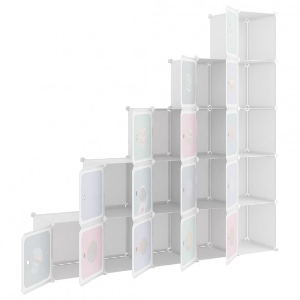 Armoire de rangement pour enfants avec 15 cubes Blanc PP