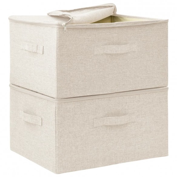 Boîtes de rangement 2 pcs Tissu 43x34x23 cm Crème