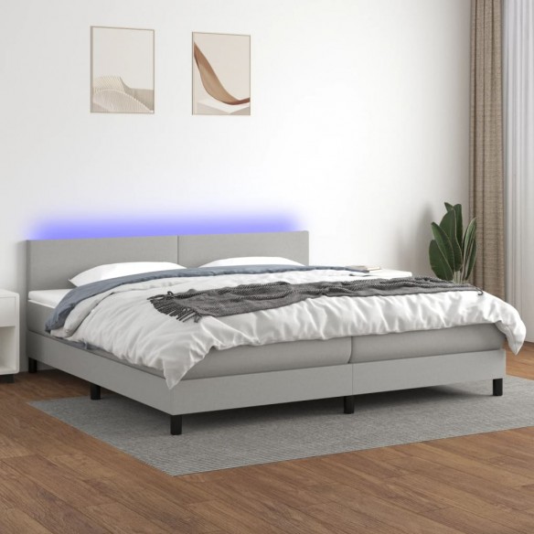 Sommier à lattes de lit matelas LED Gris clair 200x200 cm Tissu