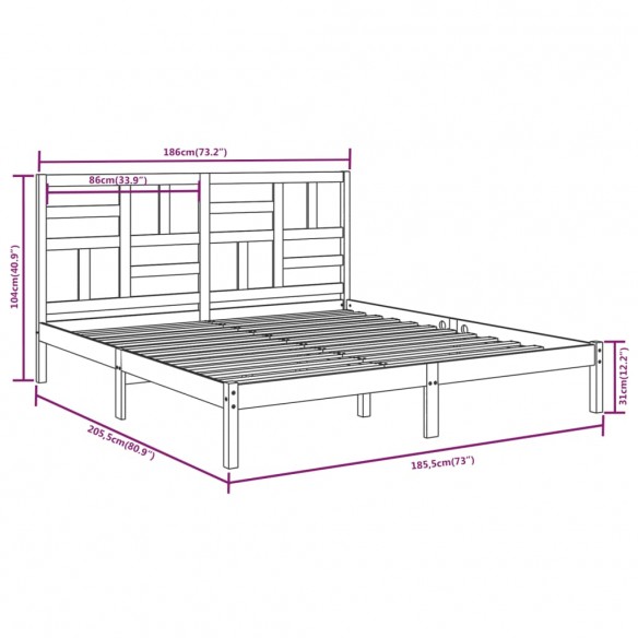 Cadre de lit Blanc Bois massif 180x200 cm Super King