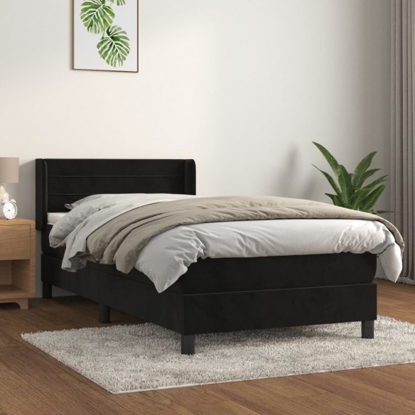 Sommier à lattes de lit avec matelas Noir 90x200 cm Velours