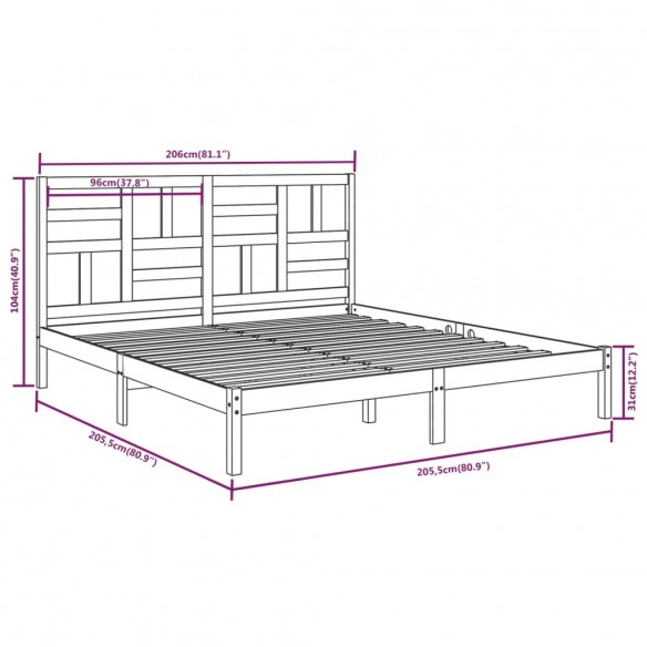 Cadre de lit Gris Bois massif 200x200 cm