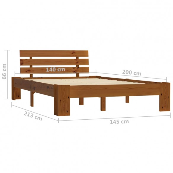 Cadre de lit Marron miel Bois de pin massif 140 x 200 cm