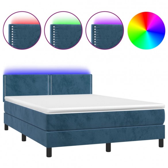 Cadre de lit avec matelas LED Bleu foncé 140x200 cm