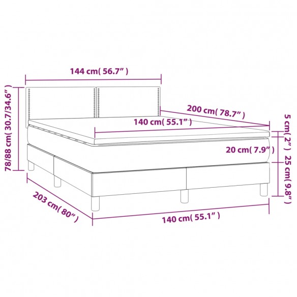 Cadre de lit avec matelas LED Bleu foncé 140x200 cm