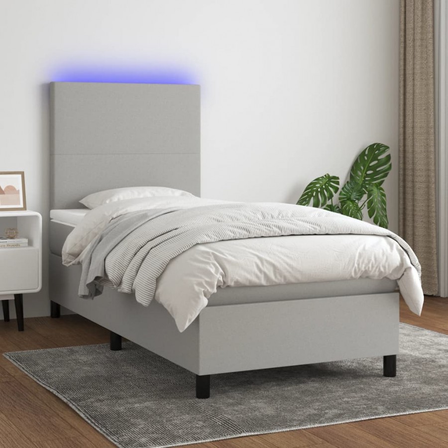 Cadre de lit et matelas et LED Gris clair 100x200 cm