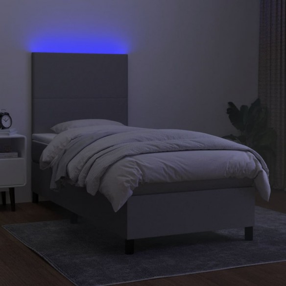 Cadre de lit et matelas et LED Gris clair 100x200 cm