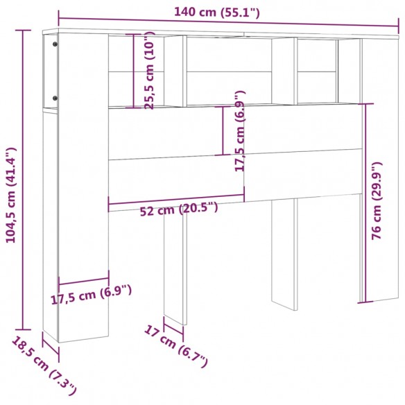 Armoire de tête de lit Gris béton 140x18,5x104,5 cm