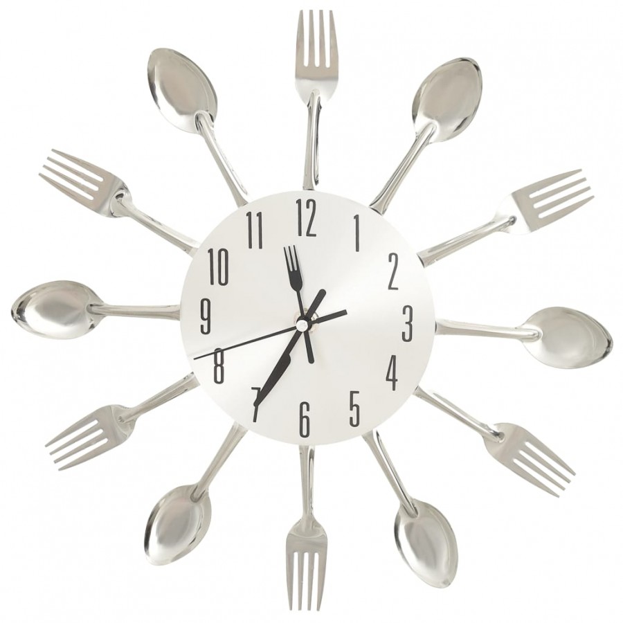 Horloge murale et cuillère et fourchette Argenté 31cm Aluminium