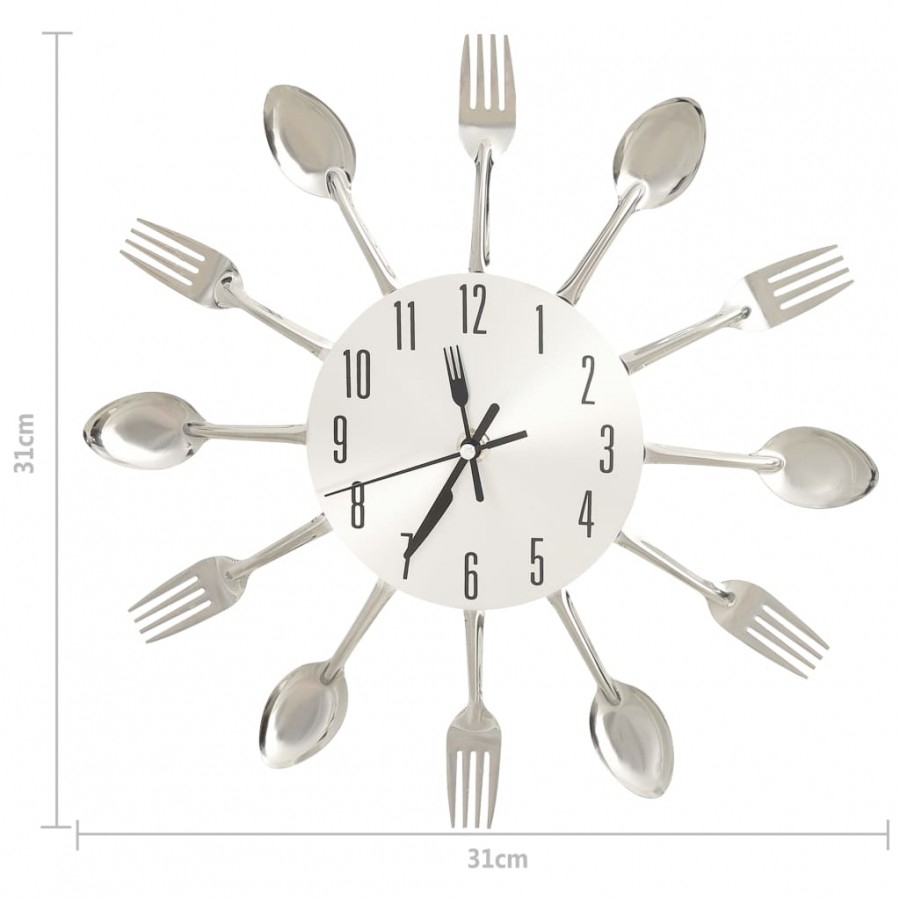 Horloge murale et cuillère et fourchette Argenté 31cm Aluminium