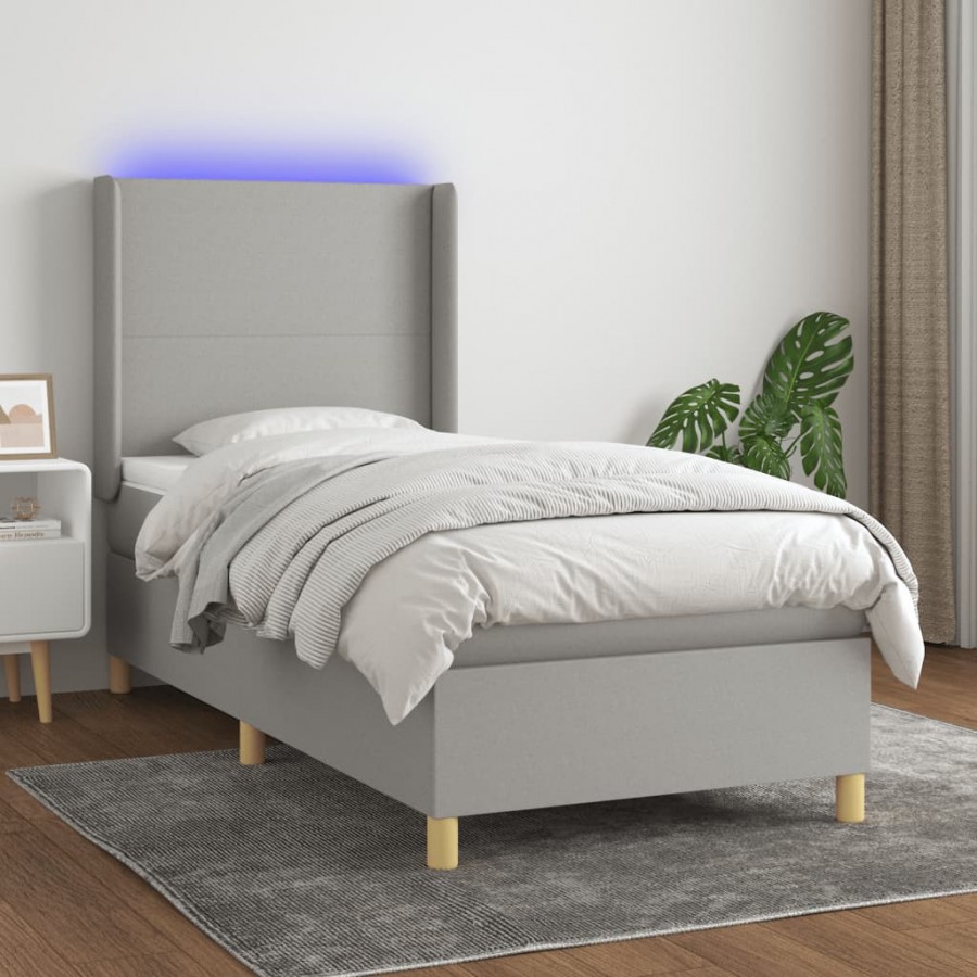 Cadre de lit matelas LED Gris clair 100x200 cm Tissu