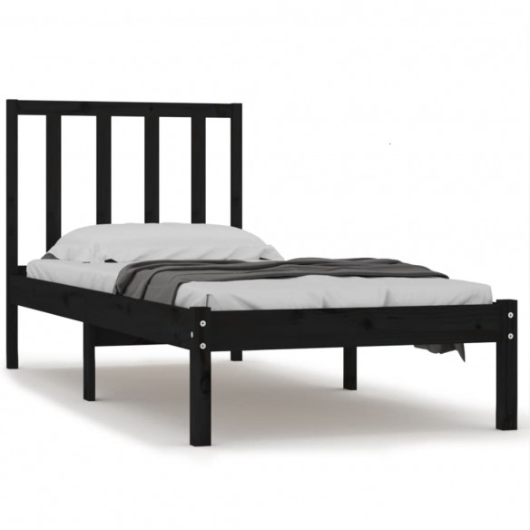 Cadre de lit Noir Bois de pin massif 75x190 cm Petit simple