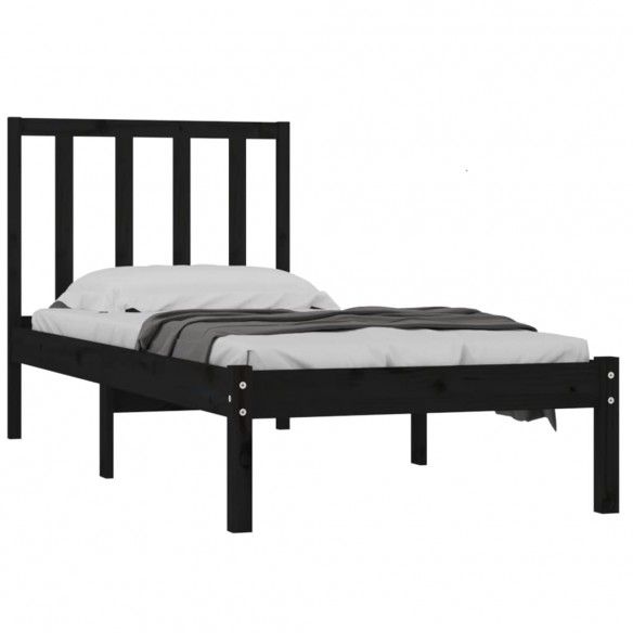 Cadre de lit Noir Bois de pin massif 75x190 cm Petit simple