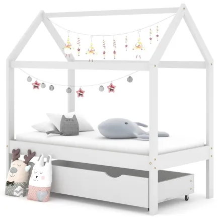 Lit d'enfant avec un tiroir Blanc Pin massif 70x140 cm