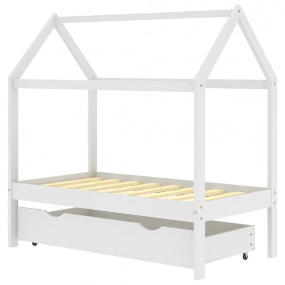Lit d'enfant avec un tiroir Blanc Pin massif 70x140 cm
