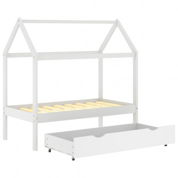 Lit d'enfant avec un tiroir Blanc Pin massif 70x140 cm