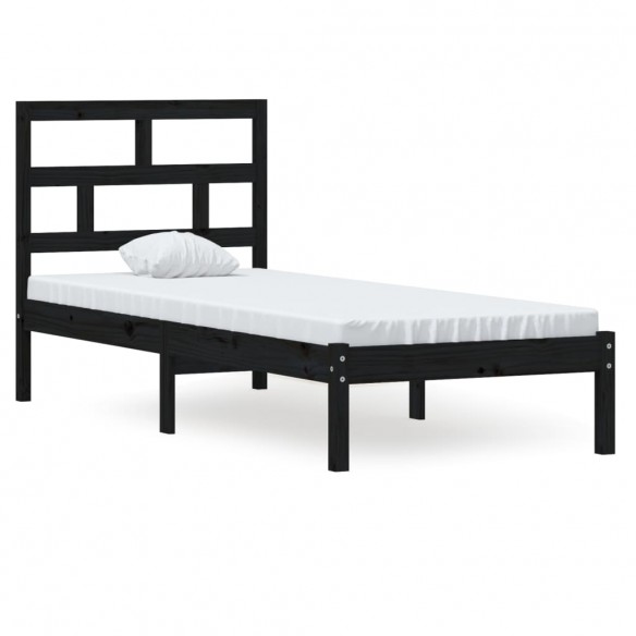 Cadre de lit Noir Bois massif 75x190 cm Petit simple