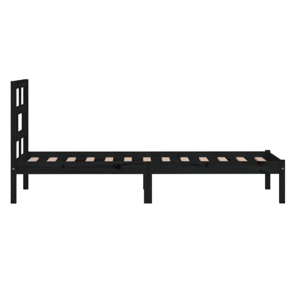 Cadre de lit Noir Bois massif 75x190 cm Petit simple