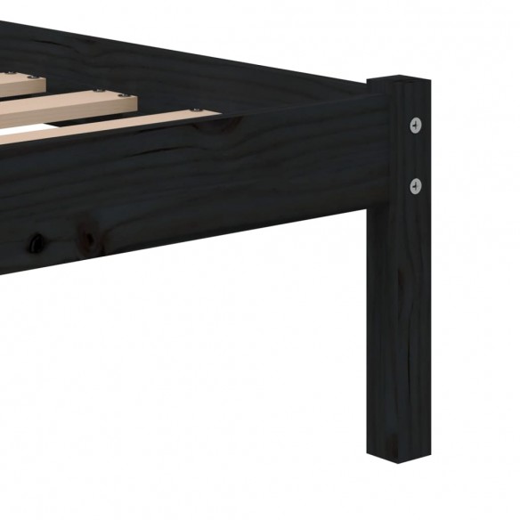 Cadre de lit Noir Bois massif 75x190 cm Petit simple