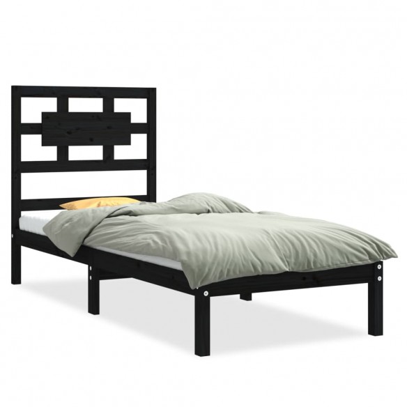 Cadre de lit Noir Bois massif 75x190 cm Petit simple