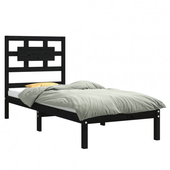 Cadre de lit Noir Bois massif 75x190 cm Petit simple