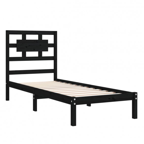 Cadre de lit Noir Bois massif 75x190 cm Petit simple