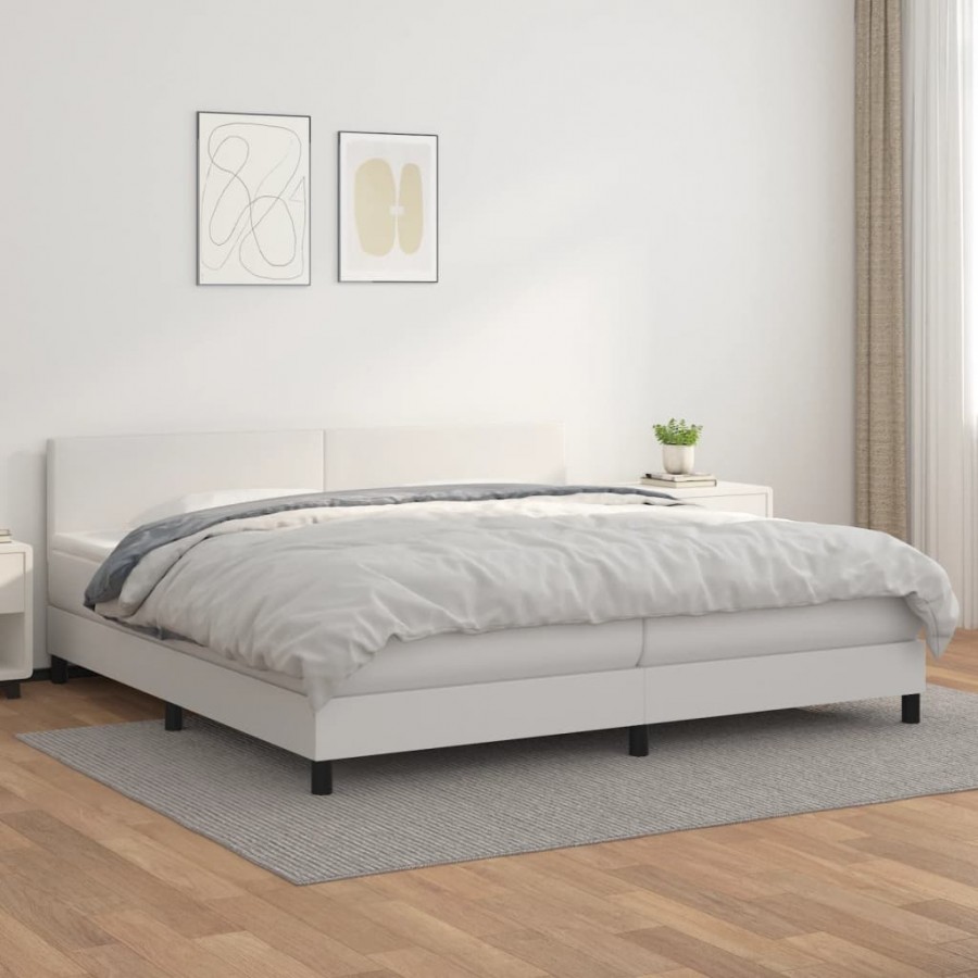 Cadre de lit avec matelas Blanc 200x200cm Similicuir