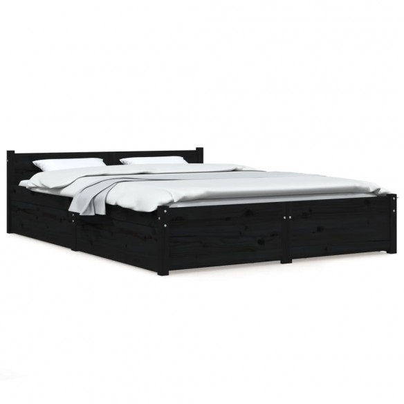 Cadre de lit avec tiroirs Noir 140x190 cm