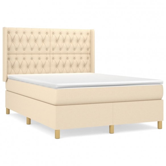 Cadre de lit avec matelas Crème 140x190 cm Tissu