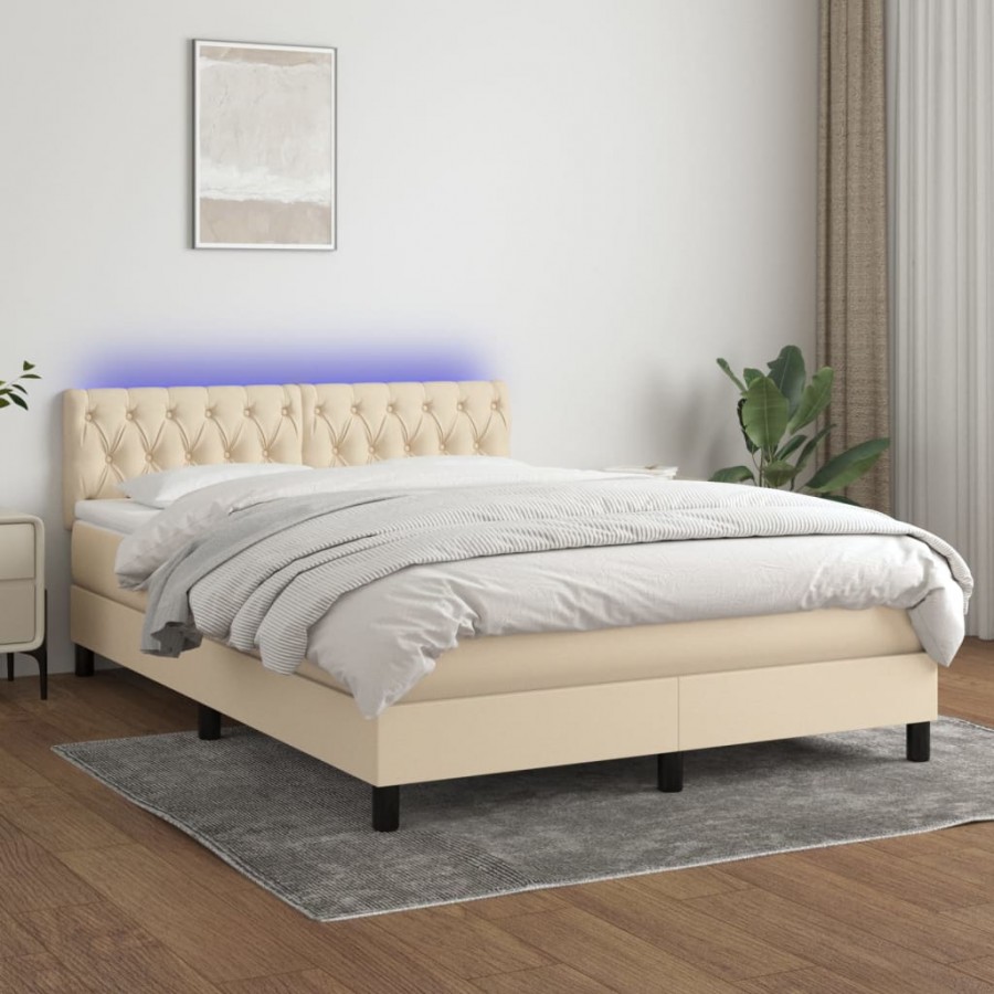 Sommier à lattes de lit avec matelas LED Crème 140x200 cm Tissu