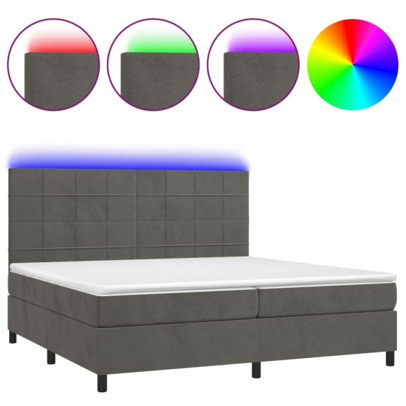 Cadre de lit matelas et LED Gris foncé 200x200 cm