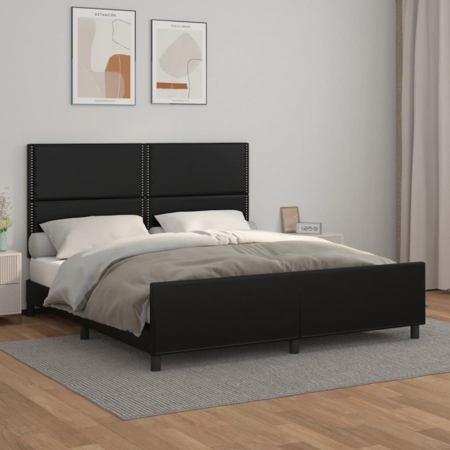 Cadre de lit avec tête de lit Noir 160x200 cm Similicuir