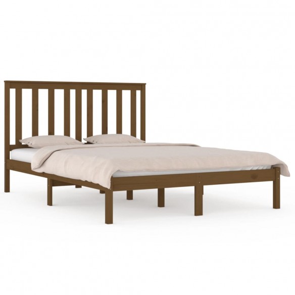 Cadre de lit Marron miel Bois de pin massif 135x190 cm Double