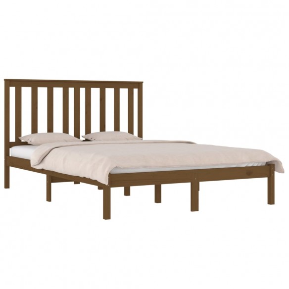 Cadre de lit Marron miel Bois de pin massif 135x190 cm Double