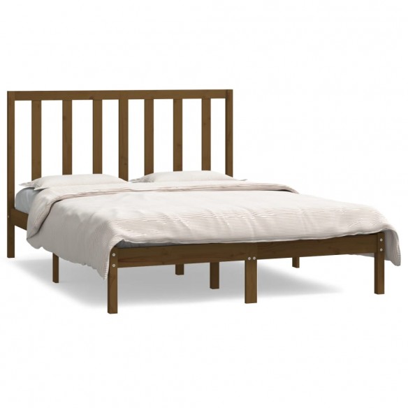 Cadre de lit Marron miel Bois de pin massif 135x190 cm Double