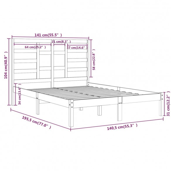 Cadre de lit Marron miel Bois massif 135x190 cm Double