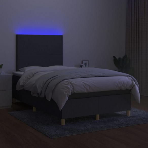 Sommier à lattes de lit et matelas et LED Gris foncé 120x200 cm
