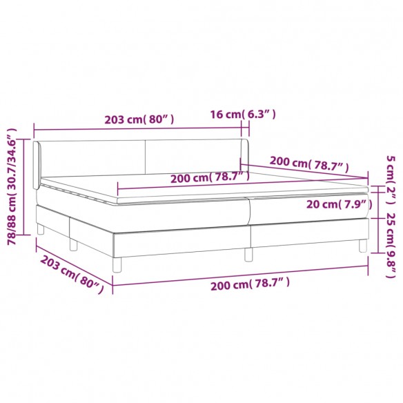 Sommier à lattes de lit avec matelas Gris foncé 200x200cm Tissu