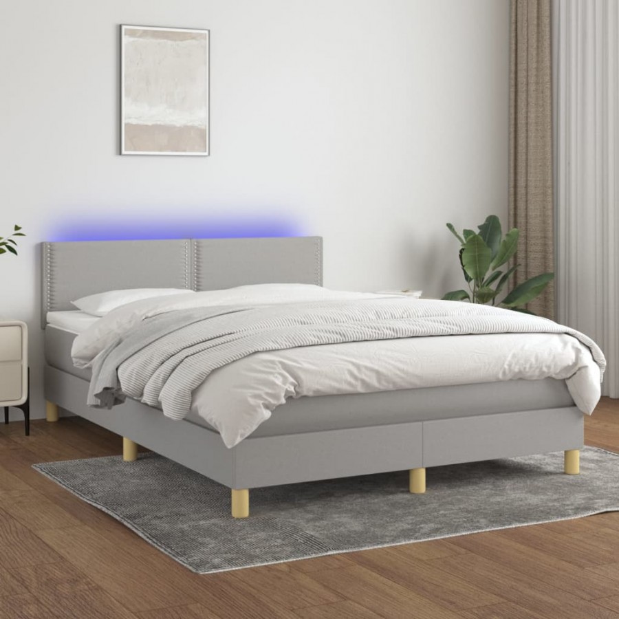 Cadre de lit et matelas et LED Gris clair 140x190 cm