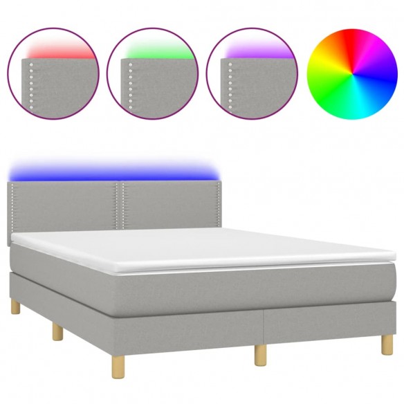 Cadre de lit et matelas et LED Gris clair 140x190 cm